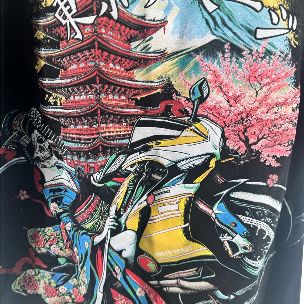 Fresh Laundry Tokyo Savage Black ghost rider Graphic Tee Size 2XL - Picture 3 of 7